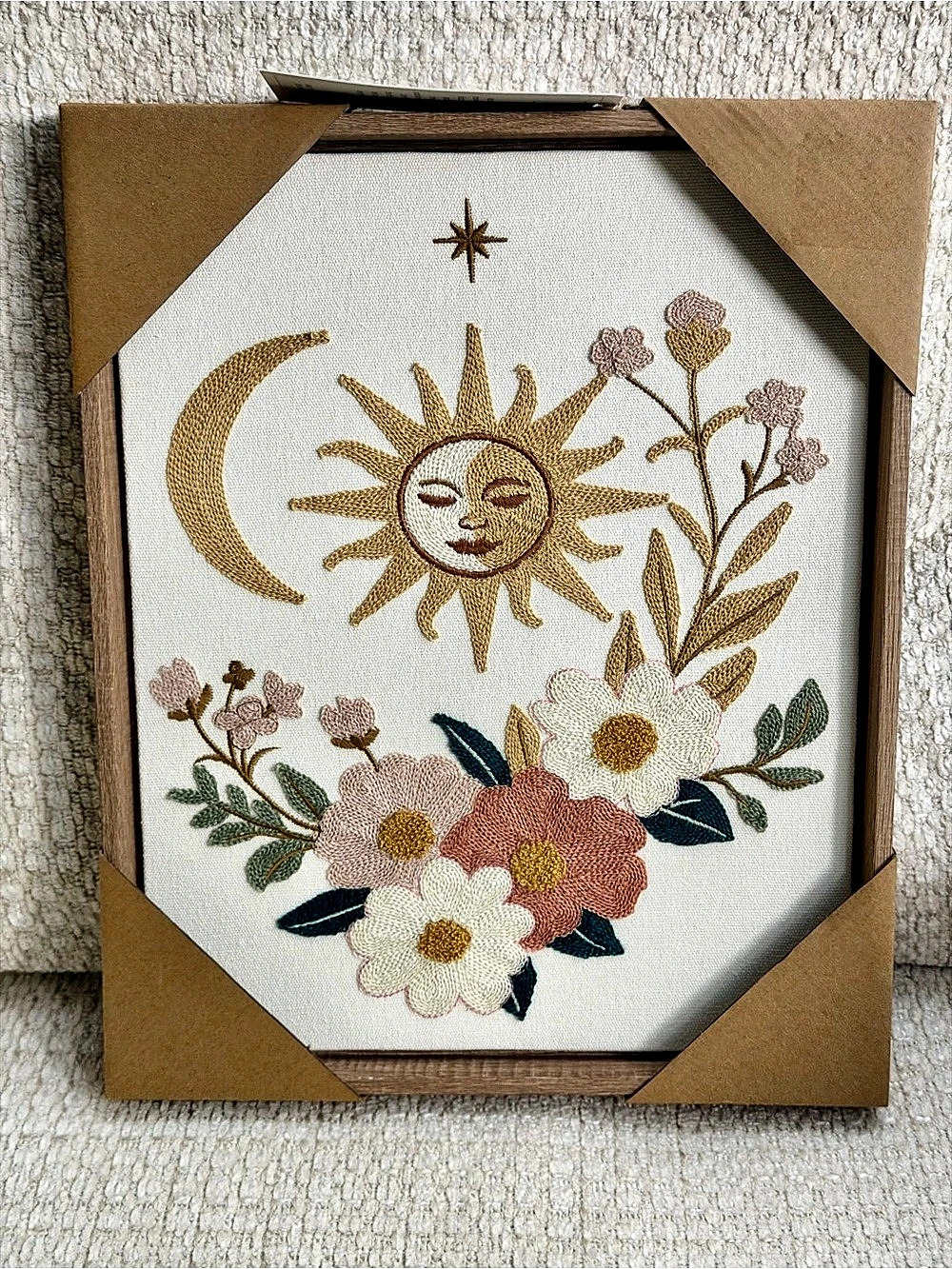 BP Home Sun Moon Embroidered Wall Art 12x15 Floral Celestial Retro Decor Hippie